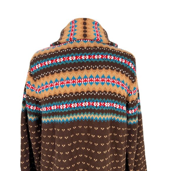 Chaps Southwest Shawl Collar Cardigan Upcycled Sweater Brown Size XL - Picture 7 of 13